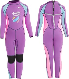 Neoprenanzug Kinder, 2MM Neoprenanzug Kinder Kurz/Lang, Thermischer UV-Schutz Badeanzug, Rückenreißverschluss zum Schwimmanzug kinders, Neopren Wetsuit für Mädchen Jungen 4-12 Jahre