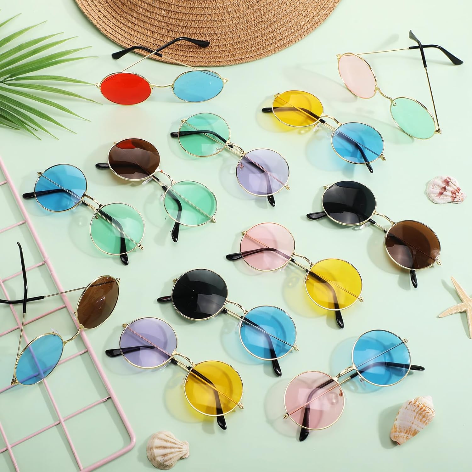 Flutesan 12 Pack Round Hippie Sunglasses Metal Two Colored Circle Glasses Retro 70s Style Hippie Sunglasses UV Protection Unisex Glasses for Parties Events and Daily Wear - Image 6