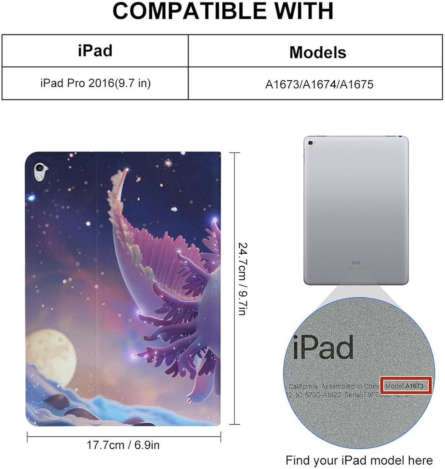 Cute Axolotl Galaxy Printed Case Trifold Stand Protective Cover Compatible with ipad Pro/2016 ipad Pro (9.7in)