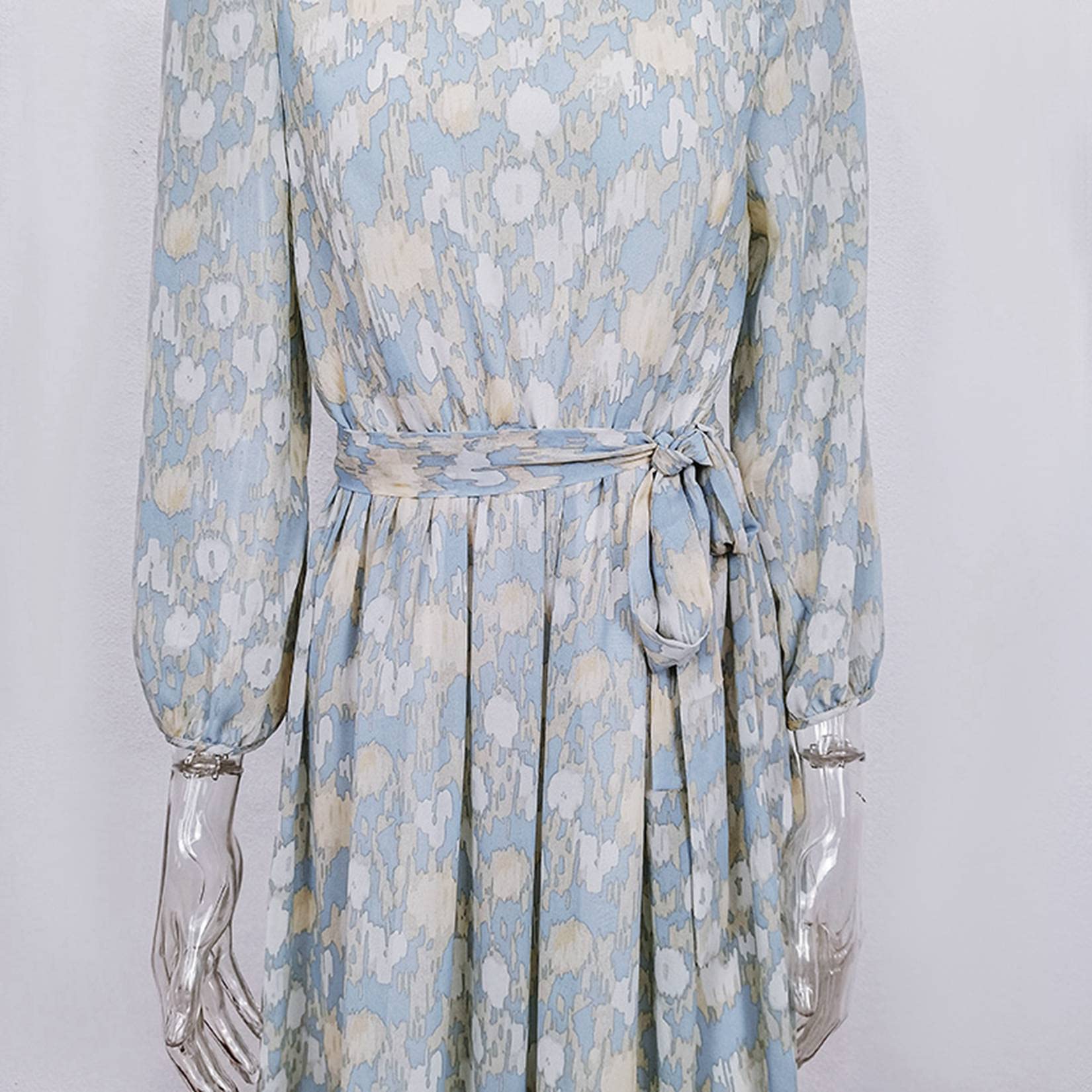 Dawwoti Abiti da Donna Abito in Chiffon A Maniche Lunghe A Pois Sciolto con Cintura per La Primavera Abito Casual Estivo