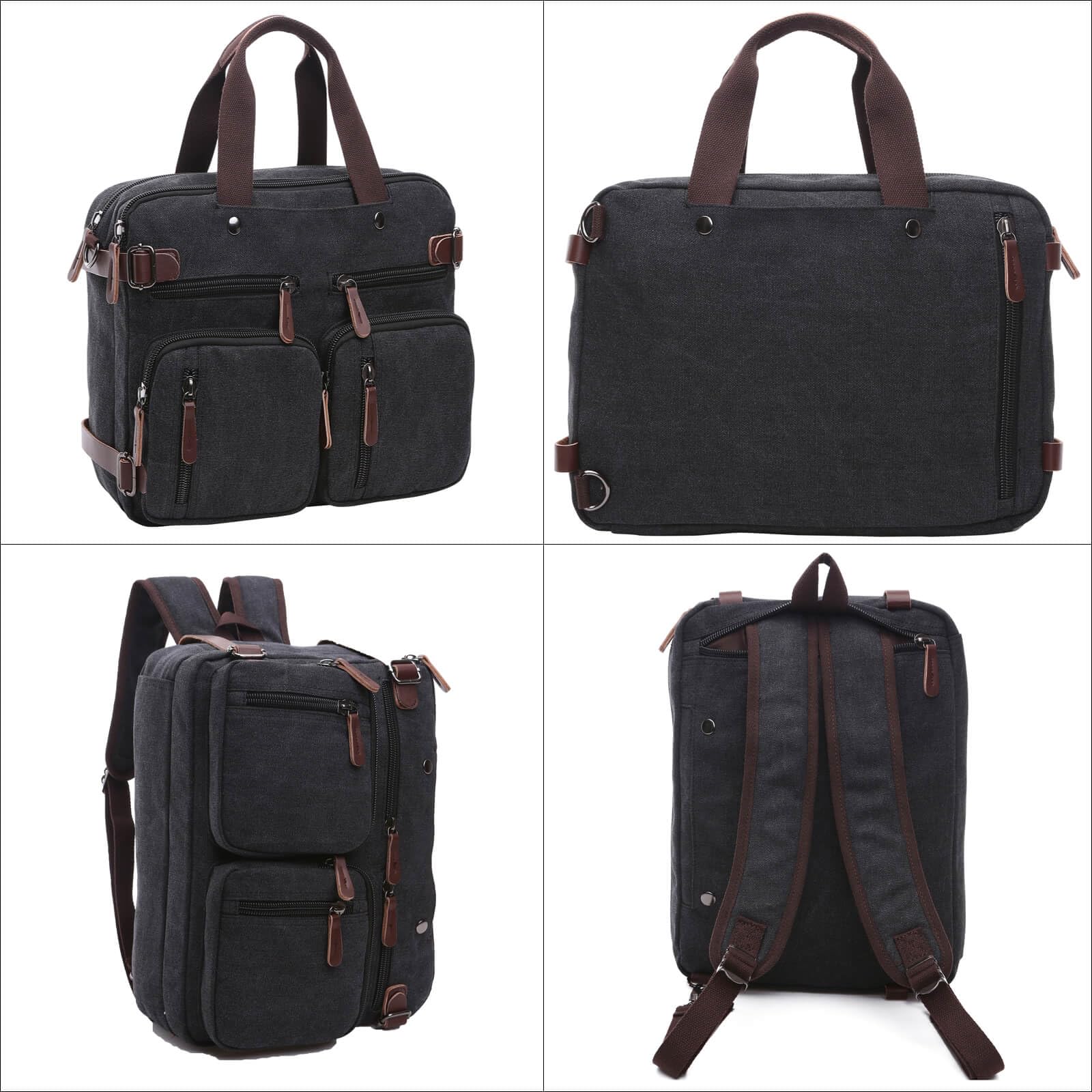 Maletín convertible de lona para laptop, bolso de hombro, bolso de mano, mochila de viaje multifuncional para laptop de 17.3 pulgadas para hombres y mujeres