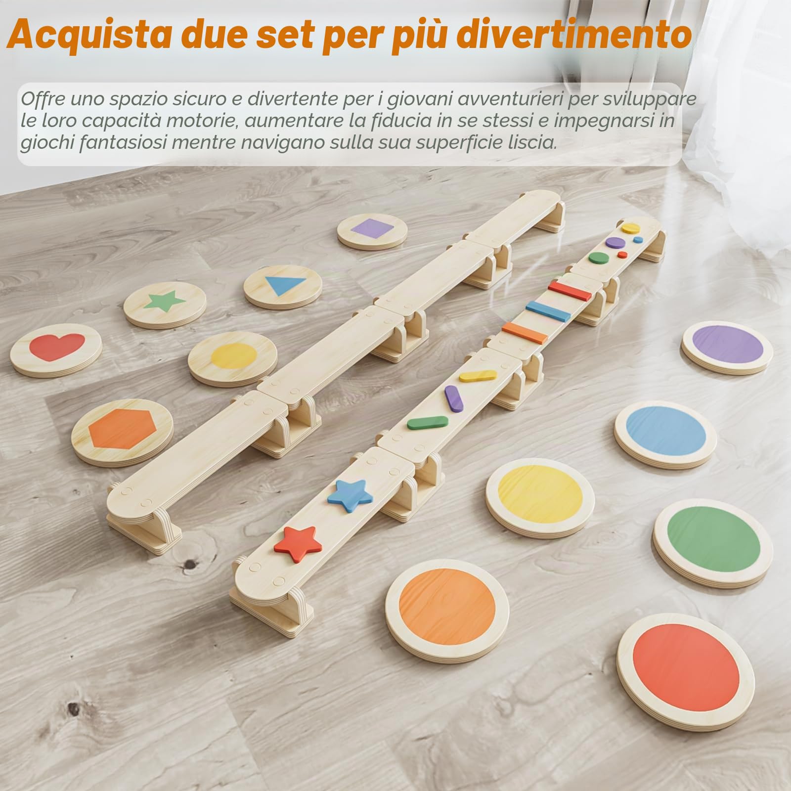 Barra di bilanciamento in legno 3 in 1 per bambini e piccoli con pedane, tavola multifunzionale Montessori, distanza ostacoli, allenamento equilibrio, formazione