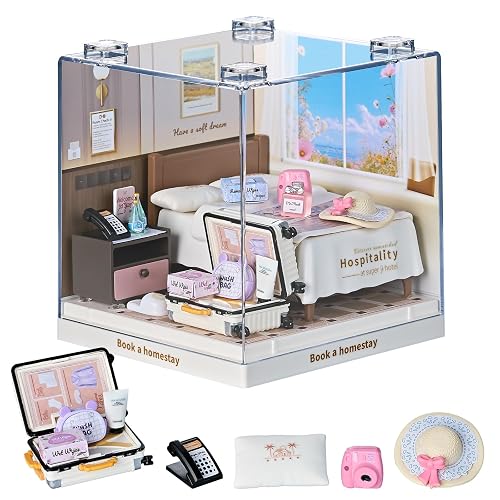 Miniature House Cozy Bedroom DIY Kit with Acrylic Display Case
