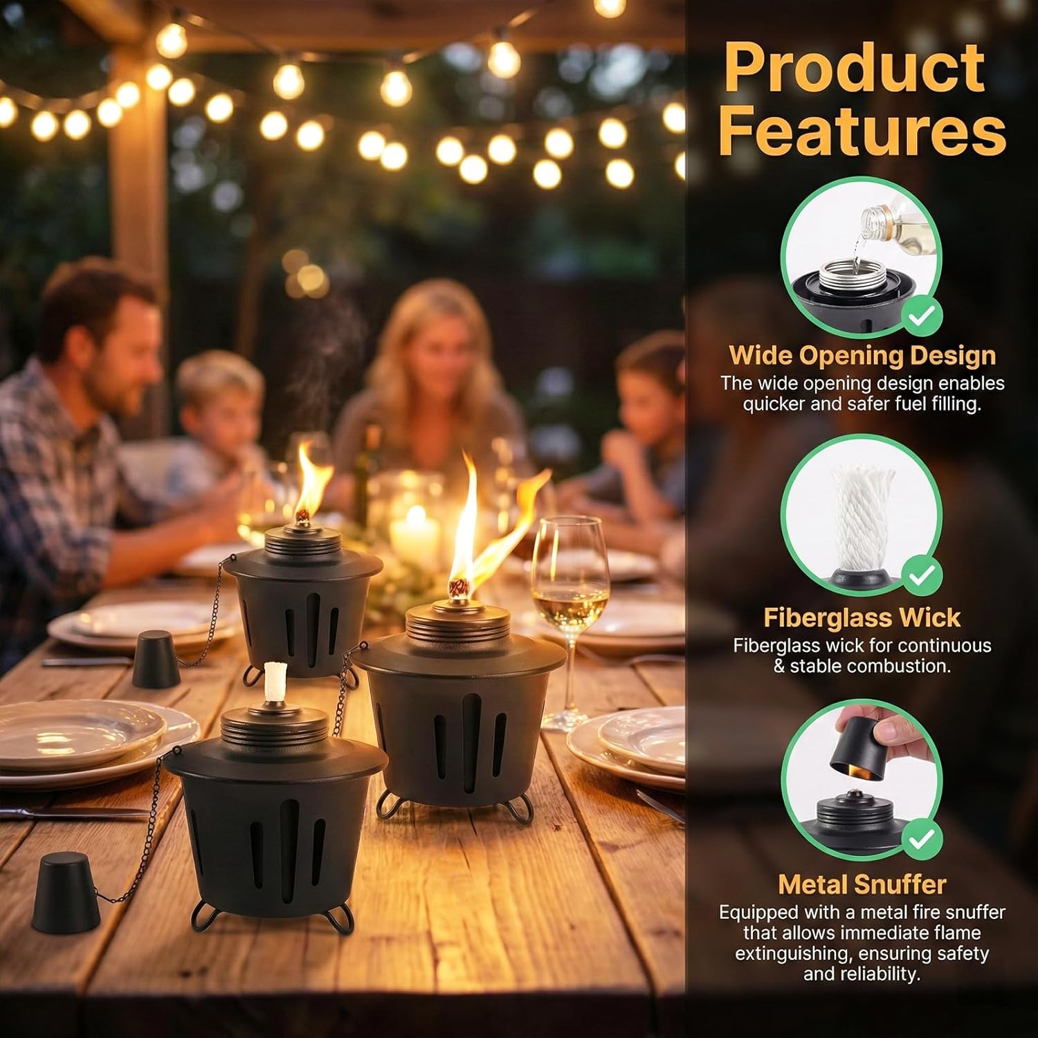 Mini Citronella Table Top Torches - 6 Pack , 15 oz Citronella Torch for Outdoor, Metal Tabletop Torches, for Yard, Patio, Deck, Garden, Party Citronella Torch