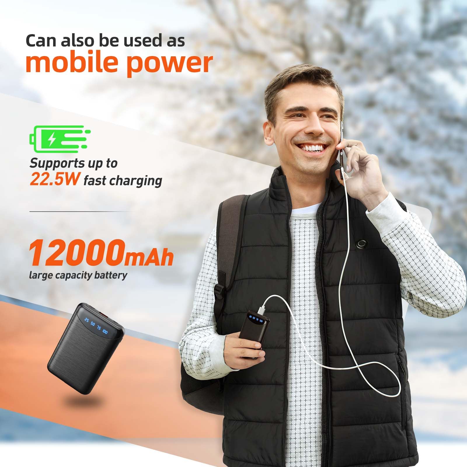 Chaleco Calefactable Hombre con Control por APP - Chaqueta Calefactable Eléctrica Ligera con Batería, 4 Niveles de Calor para Cazar, Esquiar, Senderismo y Caminar con el Perro
