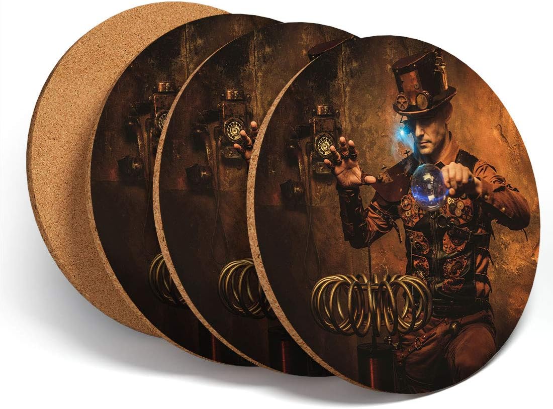 4 Set - Steampunk Magician Magic - Coasters Kitchen Drinks Coaster #14534