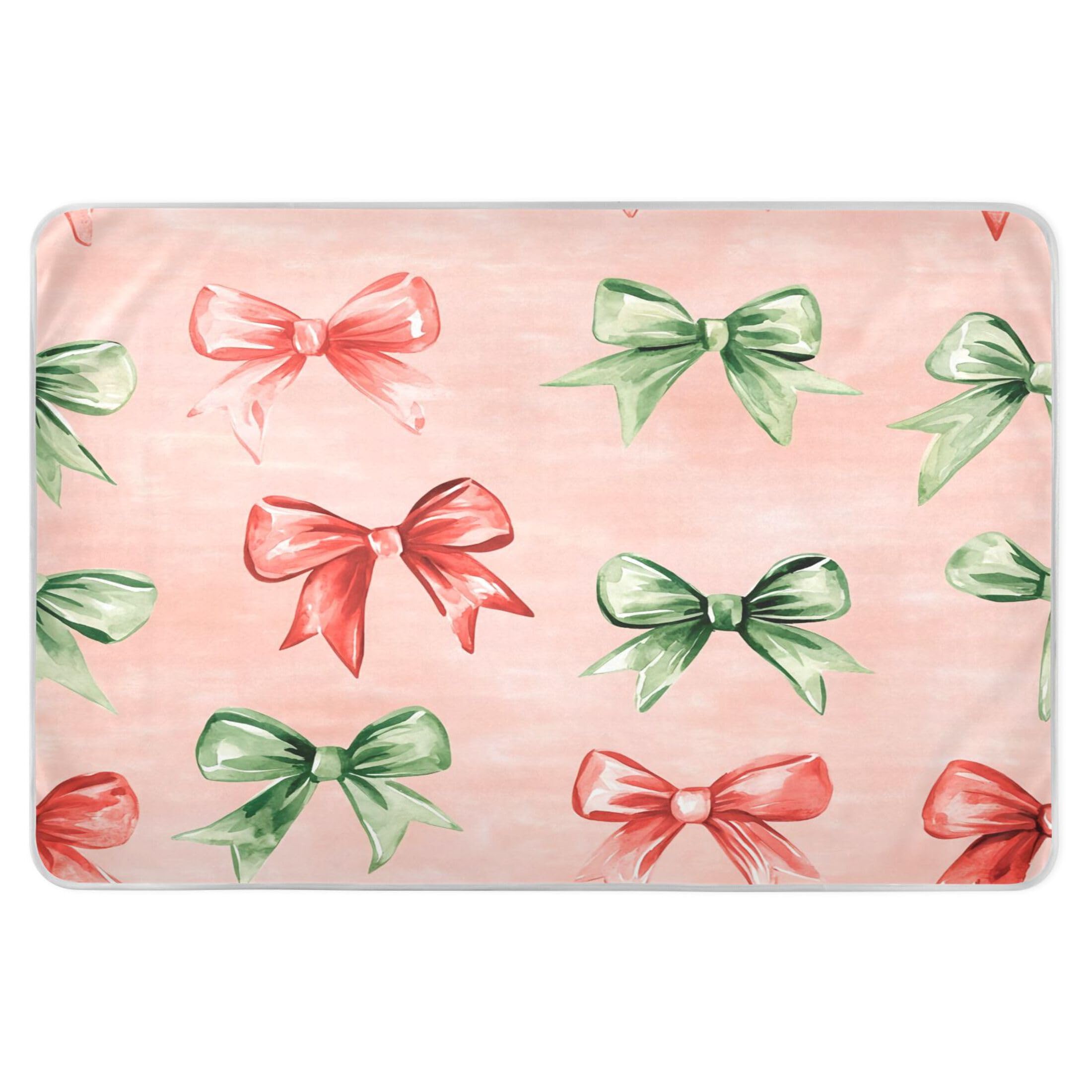 Takiito Watercolor Red Green Bows Bed Pad Reusable Bed Underpad Washable Waterproof Leak-Proof Quick Dry Incontinence Pee Pad for Toddlers Kids Adults Pets 34x52 in