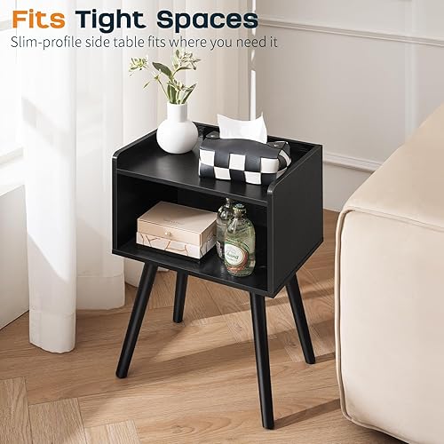 Miniatura 6 de Yoobure Mesita de noche moderna de mediados de siglo para espacios pequeños, mesa auxiliar pequeña con estante de almacenamiento, mesa auxiliar de