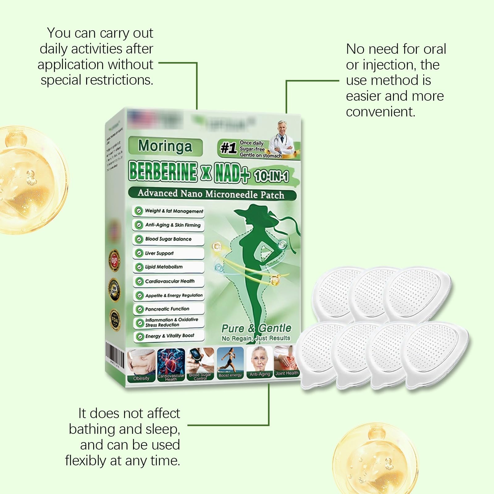 Plaster Moringa x Berberine 10 w 1, plaster odchudzający Nano Microneedle, skóra Naturalne składniki, ujędrniający, łatwy w aplikacji, niewidoczny pod ubraniem, idealny dla mężczyzn i kobiet