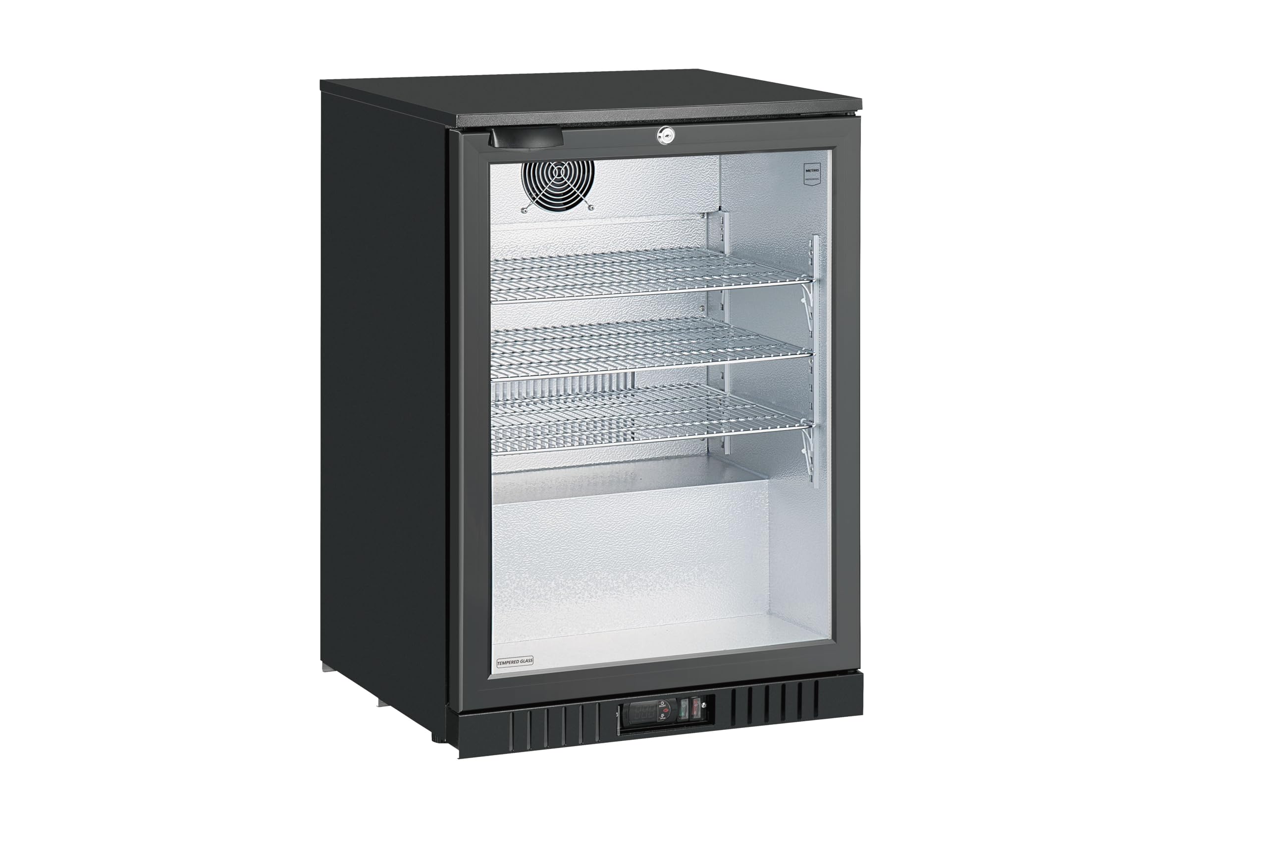 METRO Professional Frigorífico para bebidas GBC3001,127 L, 3 estantes regulables, con cerradura, negro, mini bar, restaurante, tienda bebidas, hotel