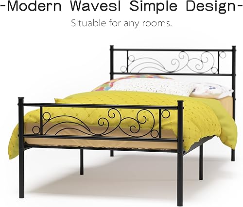 Miniatura 20 de Weehom Marco de cama individual, plataforma de metal, listones de acero resistente, almacenamiento debajo de la cama para niños, color rosa