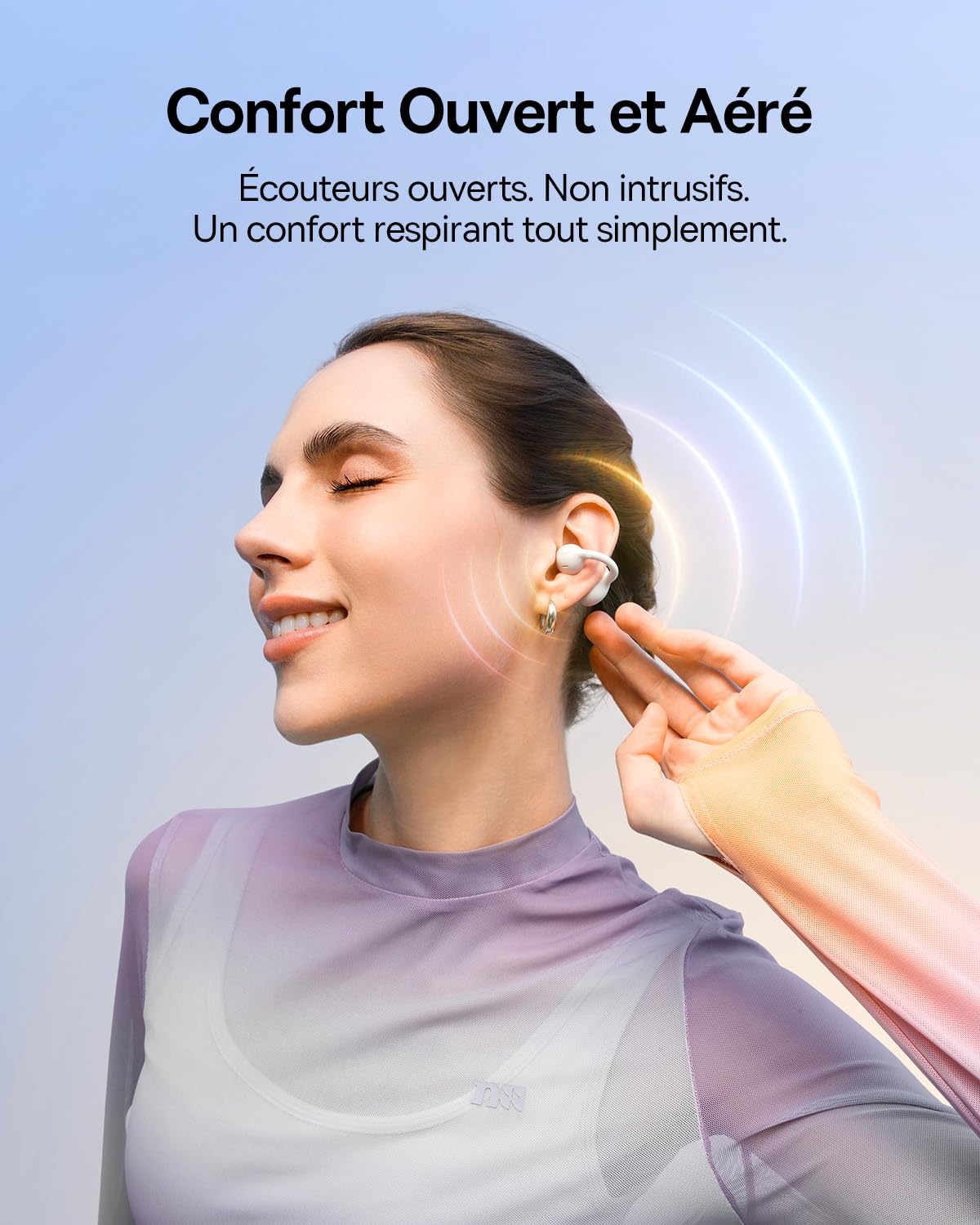 Baseus BC1 Casque Open Ear Clip d'oreille avec Son Impressionnant, Amplification des Basses adaptative, Bluetooth 6.0, réduction du Bruit Lors des appels, IP55, Batterie 38H, bourgeons légers - Blanc