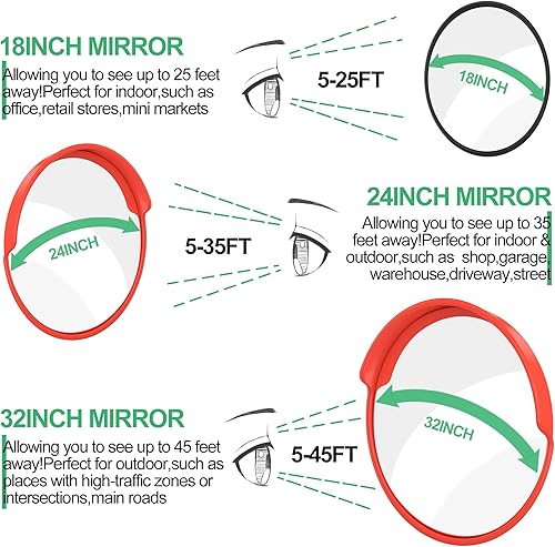 Miniatura 7 de RELIANCER Espejo de seguridad convexo de 18" Espejo de seguridad curvado Espejo de tráfico ajustable Espejo de esquina de seguridad Espejo de punto