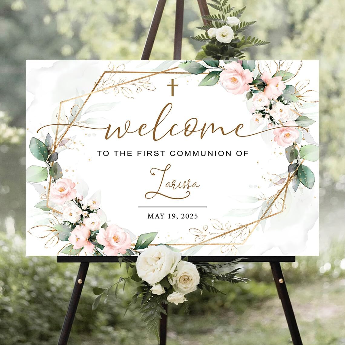 First Communion Yard Sign, Personalized Lawn Decoration for Holy Communion Celebration, Outdoor Welcome Board for Religious Ceremony Party Entrance, Elegant Faith Event Decor, 12x18 inch #11