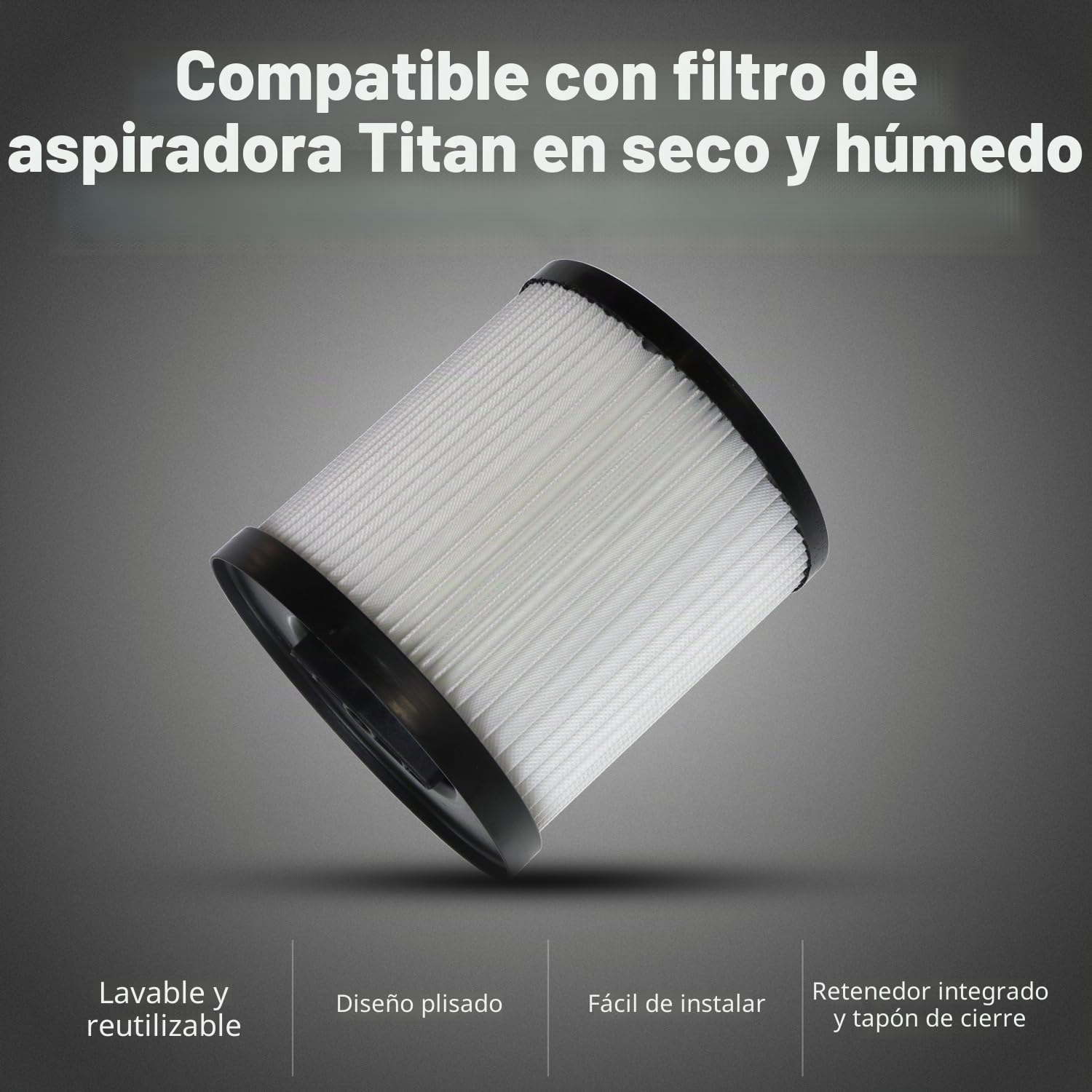 Filtro de cartucho para aspiradora en seco y húmedo para Titan TTB774VAC 16 litros