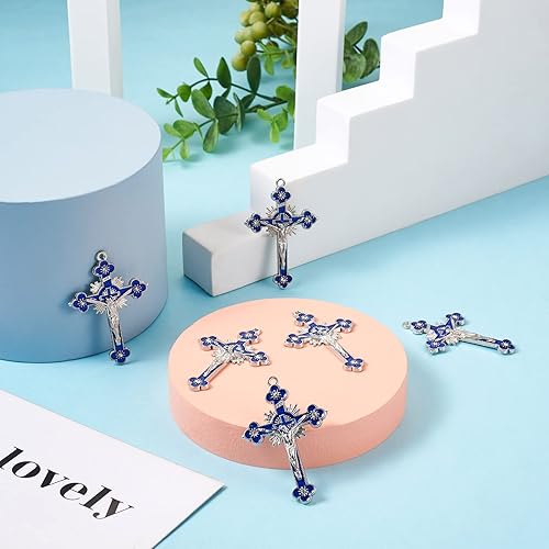Miniatura 3 de FASHEWELRY Colgantes de esmalte de cruz de aleación de 10 piezas Crucifijo Cruz colgante de esmalte azul Jesús colgantes para rosario collar joyería