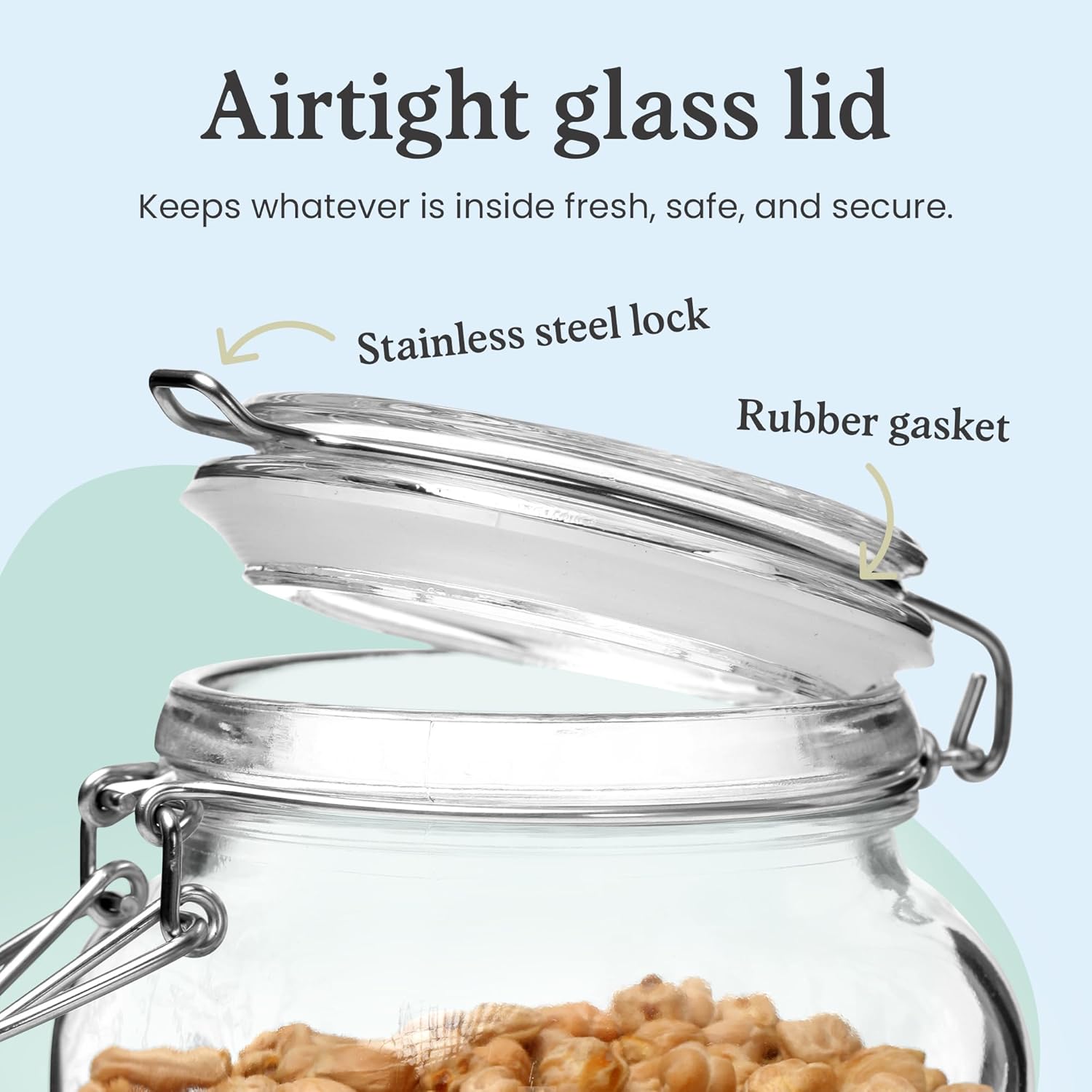 Set of 3 Glass Mason Jar 64 Ounces with Airtight Lid Large Jars With Stainless Steel Bail And Trigger Clamps - Image 4