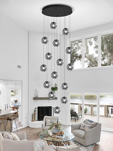 Miniatura 225 de Escalera LED de 10 luces LED moderna con globo de cristal, lámpara colgante grande para techos altos, accesorios de iluminación de entrada, villas y