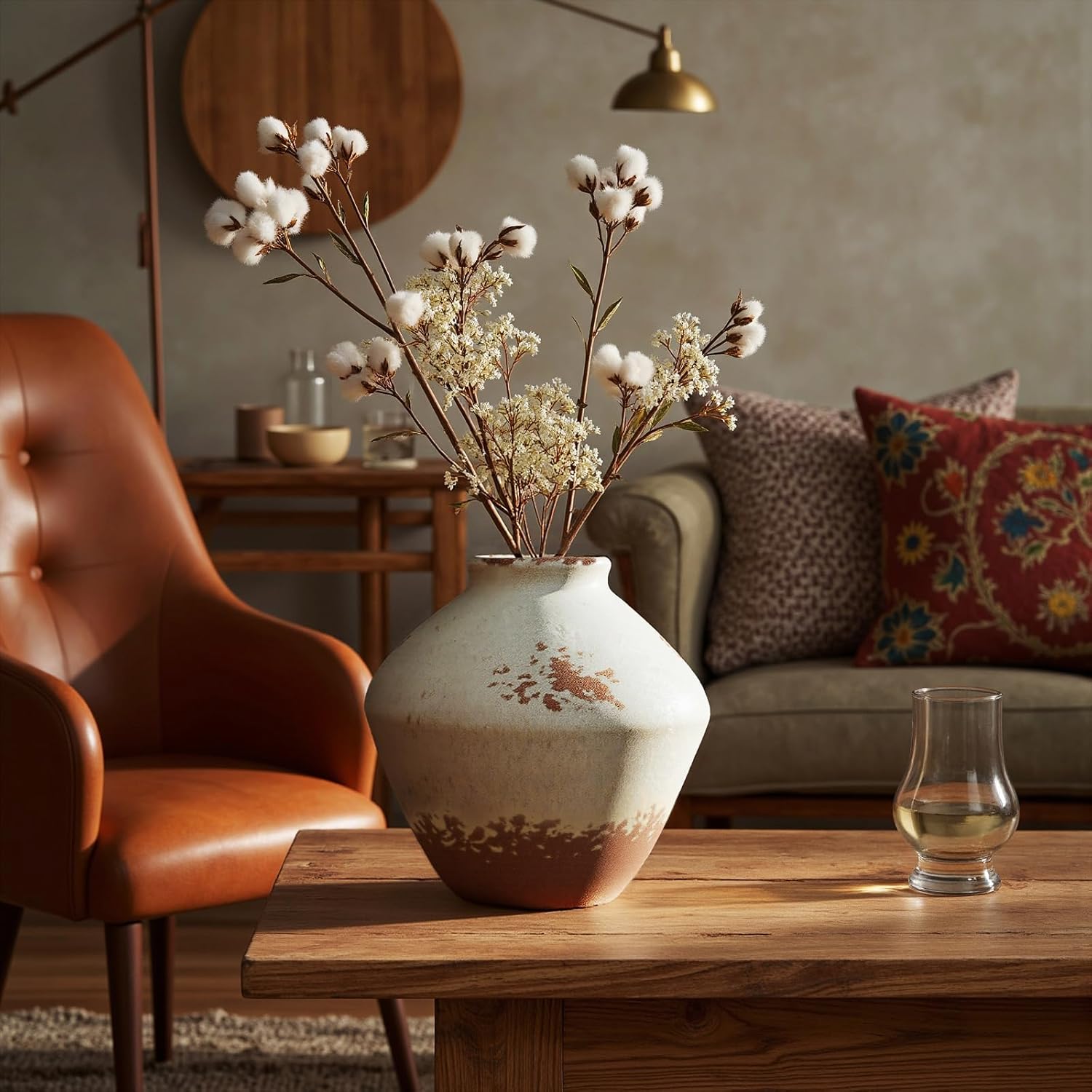 Ceramic Rustic Farmhouse Decor, Pottery Decorative Flower Vases, Boho Vase for Centerpieces,Office, Living Room, Dining Table, Entryway, Shelf, Mantel(Height 6.7 inch-Rustic)