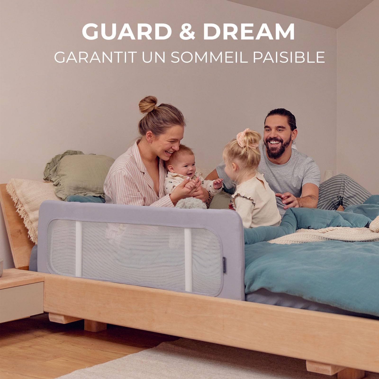 Kinderkraft Guard & Dream Barrière de lit Universelle, Hauteur réglable, Noir