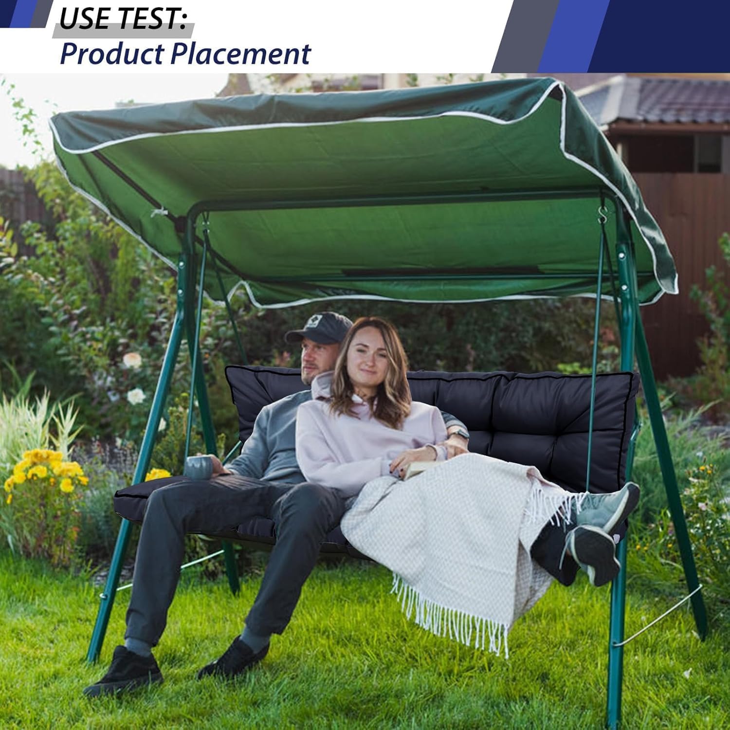 Outdoor Swing Cushions, Waterproof Porch Swing Cushions 3 Seater Replacement with Backrest, 4" Thicken Bench Cushion with Ties for Backyard, Patio, Lawn and Garden (Navy Blue, 63 inch)