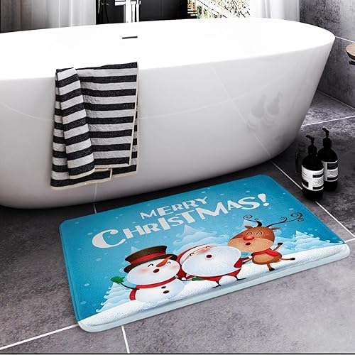 Miniatura 6 de ArtSocket Juego de 3 tapetes de baño de Navidad, diseño de Papá Noel, muñeco de nieve, alce, funda lavable, juego de 3 tapetes de baño para
