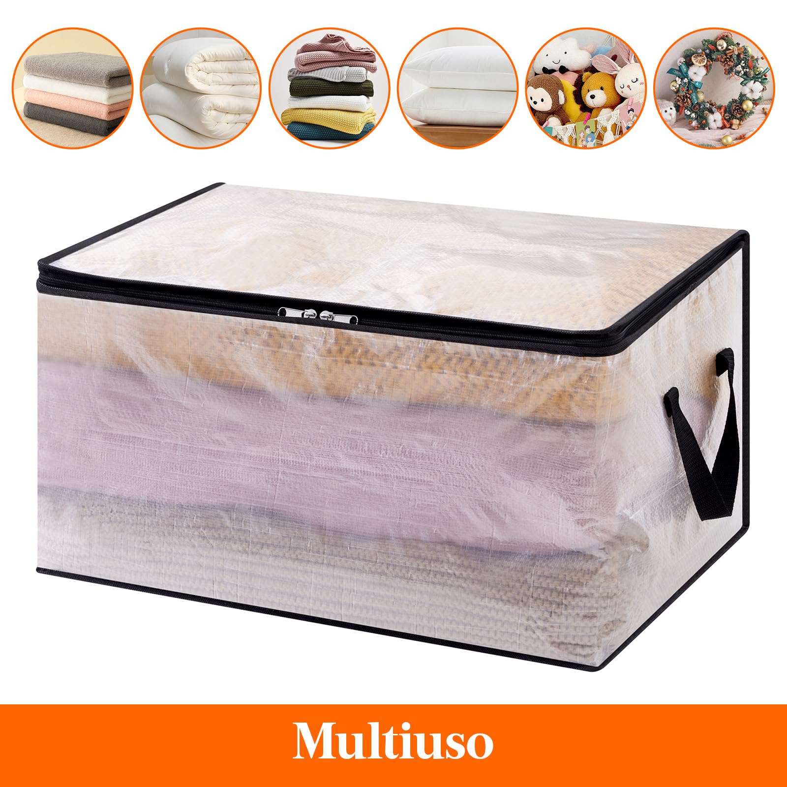 Lifewit 6 Pezzi Scatole per Armadio Trasparente 60L, Organizzatore Armadio Pieghevole con Manici, Scatole per Vestiti en PP, Scatoloni Trasloco, Organizer Armadio per Vestiti, Coperte, Piumoni