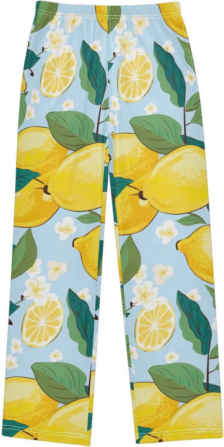 Lemon Blue Soft Pajama Lounge Pants Sleepwear Long Pajama Bottoms with Elastic Waist Pockets for Christmas