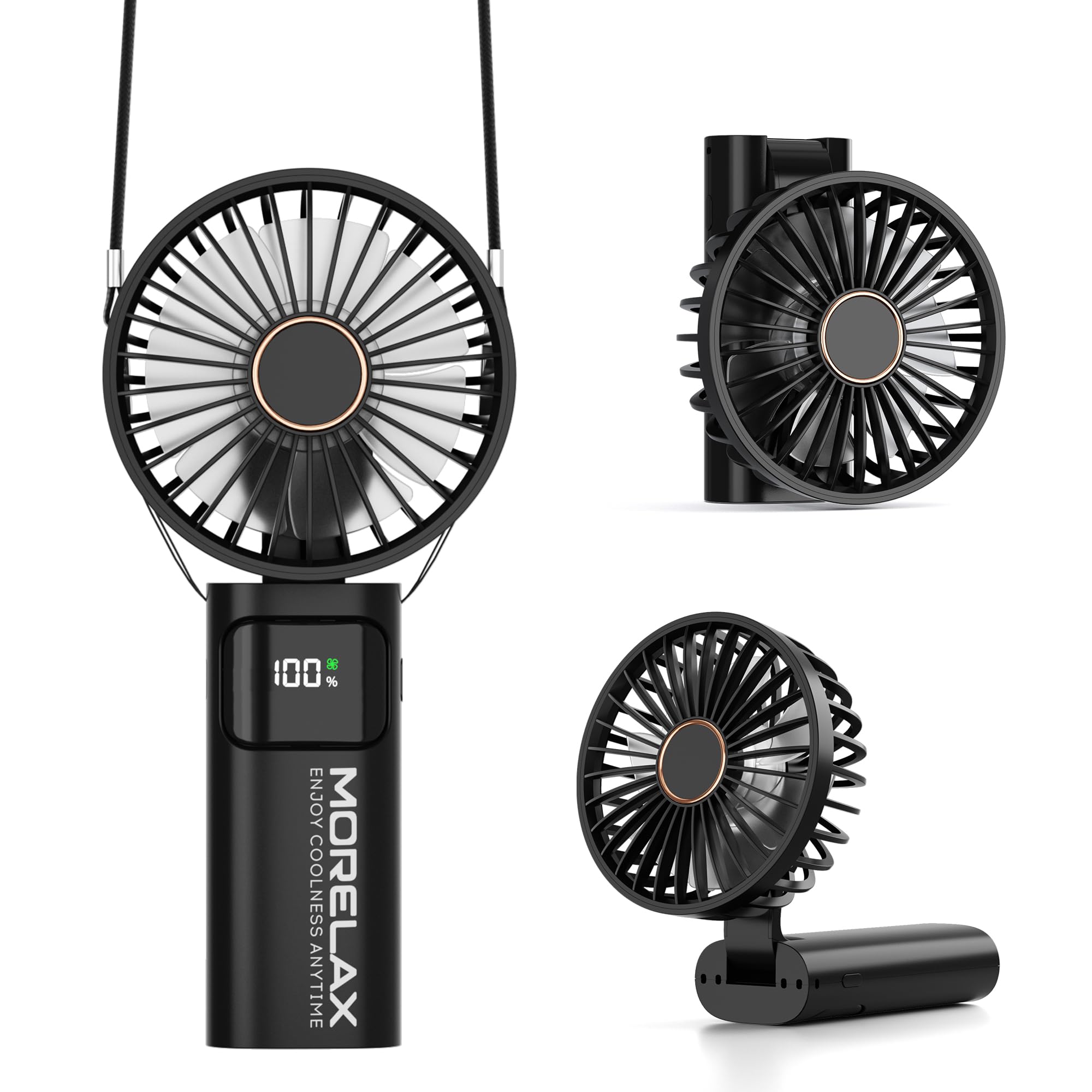 Handheld Fan, Portable Hand Held USB Rechargeable Personal Fan with 6 Speeds, 5200mAh Battery Mini Fan 180° Foldable Desk Fans with LED Display for Home Office Bedroom Outdoor Travel essentials, Black