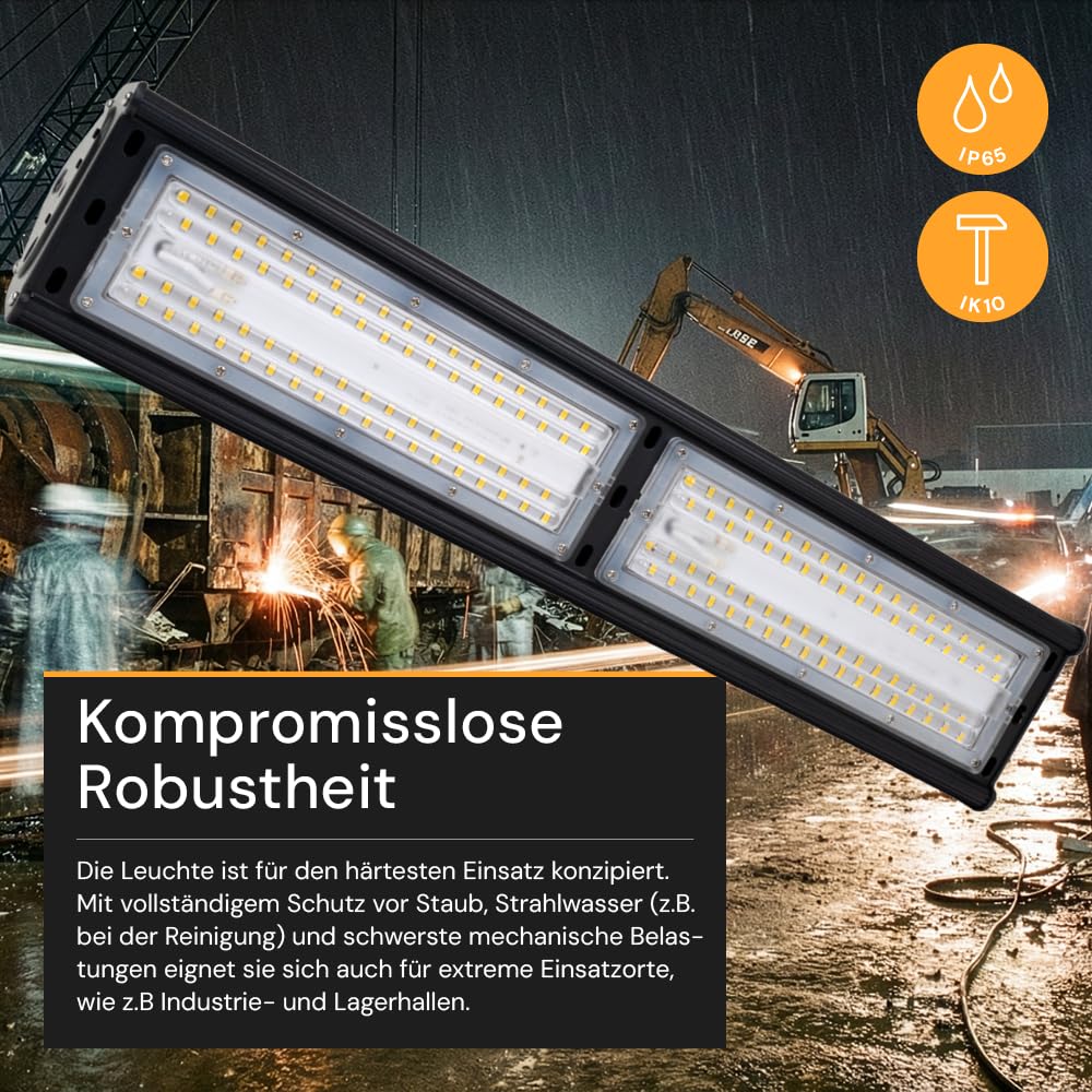 LED Hallenleuchte 100W 5000K Neutralweiß 12000lm - Industrie Hallenstrahler für Werkstatt, Lager, Garage - 120lm/W IP65 IK10 ENEC – High Bay Industrielampe Hallenbeleuchtung