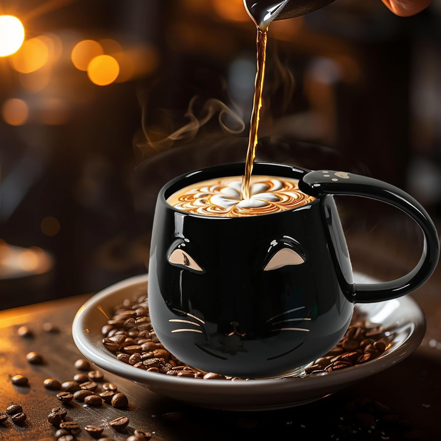 Tazze Gatto Con Coperchio E Cucchiaio - Set Da 2 In Ceramica, 400ml, Per Tè E Caffè, Regalo Perfetto - Foto 3