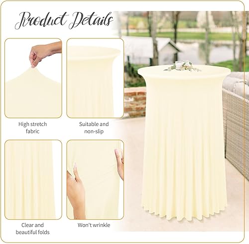 Miniatura 3 de fani Paquete de 6 faldas redondas de 32 x 43 pulgadas, falda de mesa de cóctel de elastano, ajustable con parte superior alta, mantel elástico de