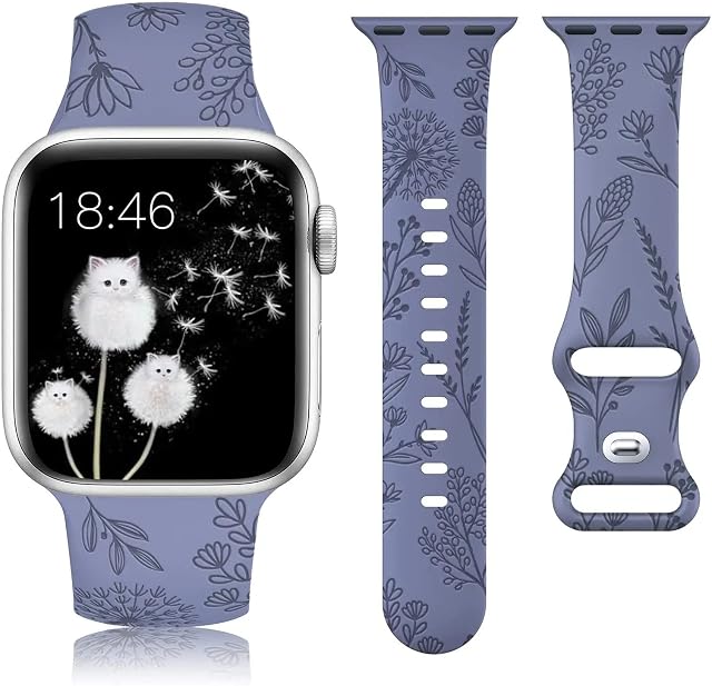 TOYOUTHS Engraved Strap Compatible with Apple Watch 38mm 40mm 41mm, Upgraded Soft Silicone Sport Strap with Dandelion Pattern Replacement for iWatch Series 9/8/7/6/5/4/3/2/1/SE, Ice Blue