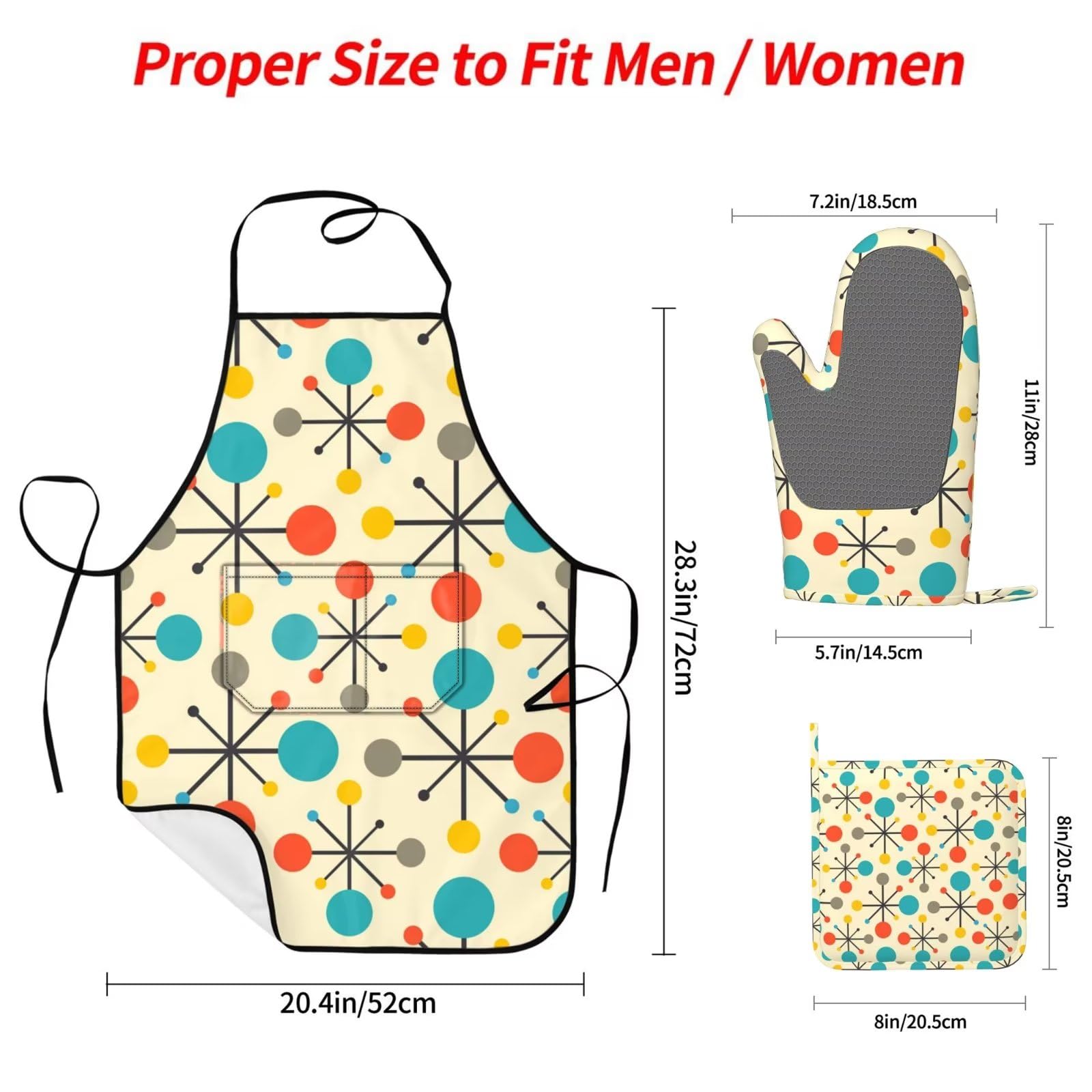 Lot de 5 gants de cuisine et maniques en silicone antidérapants résistants à la chaleur pour le milieu du siècle des années 50
