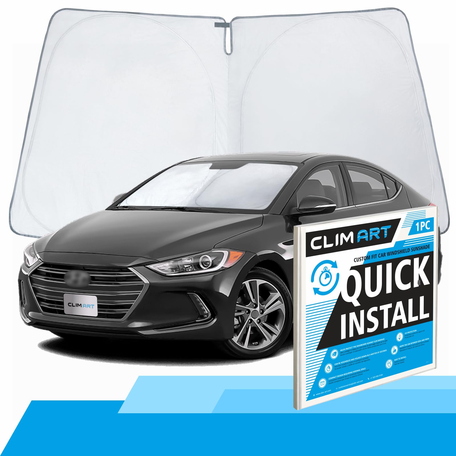 CLIM ARTWindshield Sun Shade for Elantra 2017-2020 - Custom-Fit Foldable Car Sun Shade -Car Sunshade - Vehicle Sun Protector - Front Auto Windshield Cover, Car Windshield-WS5008