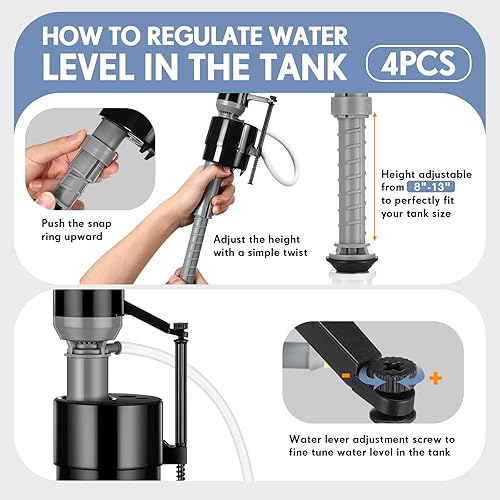 Miniatura 3 de Lasnten Kit de reemplazo de válvula de llenado de inodoro de 4 piezas, kit de reemplazo de válvula para control de agua de tanque y tazón