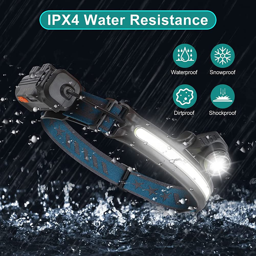 Latarka czołowa LED ładowana przez USB, superjasny reflektor 230° Inteligentny reflektor z czujnikiem 7 trybów świecenia Lekkie wodoodporne latarki czołowe IPX4 Idealny reflektor do joggingu