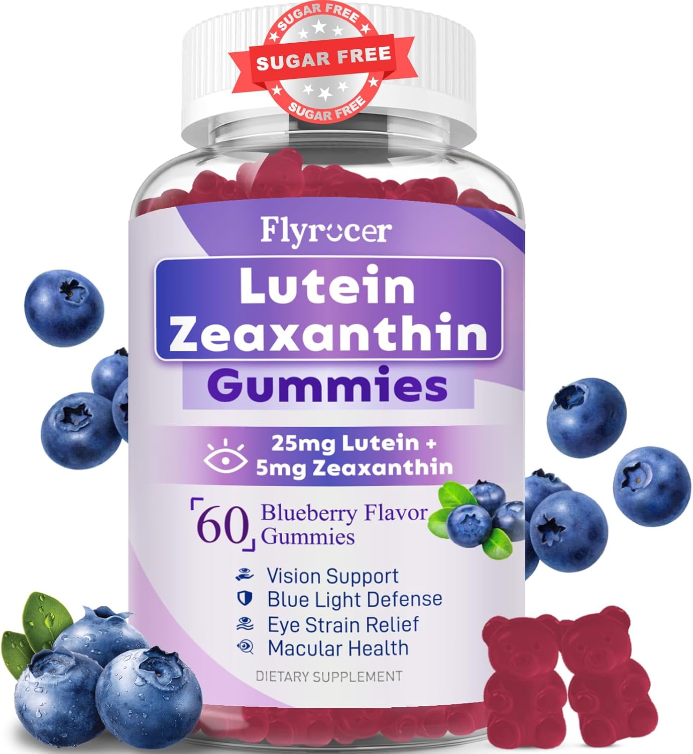 Sugar Free Lutein Gummies 25mg, Lutein and Zeaxanthin Supplements for Eye Health, 13-in-1 Eye Care Formula with Omega-3 Bilberry Saffron-Vision Health, Eye Strain, Dry Eyes,Vegan Orange Flavor 120 Cts