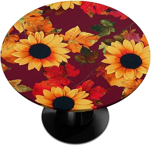 Vista 320 de cfpolar Mantel redondo ajustable de verano, hojas de palma tropical, borde elástico, mantel redondo lavable para uso en interiores y exteriores, se