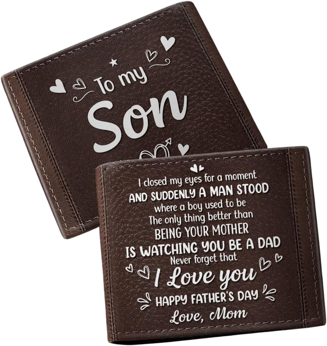Never Forget That I Love You - Personalized Leather Folded Wallet Custom Name Men Bifold Money Clip Card Holder Father's Day Birthday Present