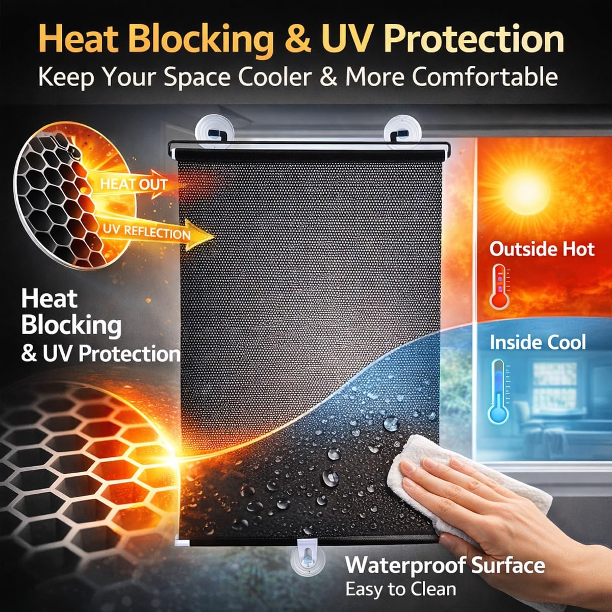 Store Enrouleur sans Perçage, Store Enrouleur à Ventouse Occultant, Tissu Thermique Anti-UV, Rideau de Protection Solaire Amovible pour Salon et Chambre(Argent,W:75xH:165 cm (30x65 in),)