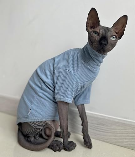 Miniatura 3 de Sphynx - Camisa de algodón para gatos sin pelo, cuello alto, camisetas de gatito con mangas, pijama de gato para Sphynx Cornish Rex, Devon Rex,