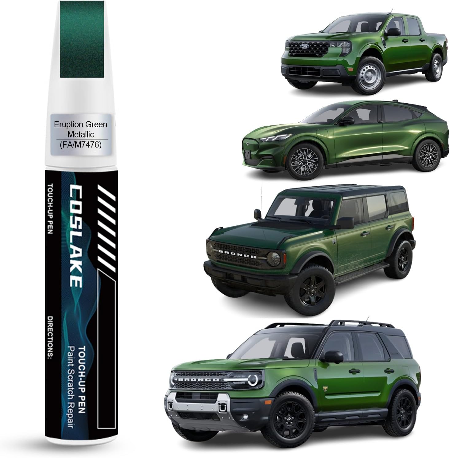 COSLAKE Eruption Green Metallic (FA/M7476) Touch Up Paint for Ford Bronco Mustang - Scratch Repair Pen Kit with Applicators