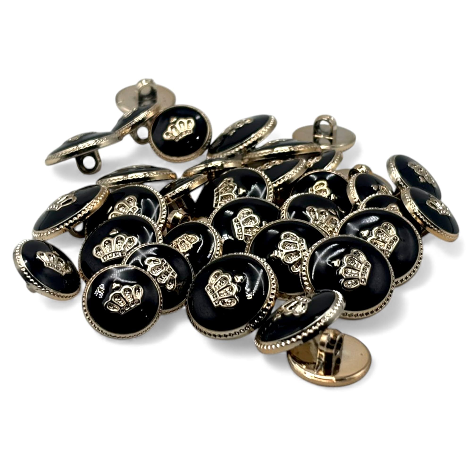 REENA Black Crown 6+6 Big + Small pc Fancy Synthetic Resin PVC Material Button Designer Buttons for Coats Shirts Blazers (Black Crown 6+6 pc PVC)