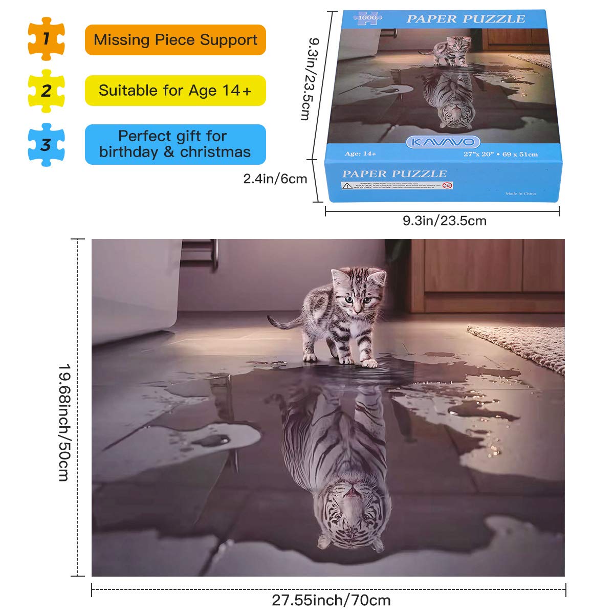 1000 Piece Jigsaw Puzzle for Adults,「Cat with Tiger in Heart」,Premium Recyclable Materials and High Definition Printing Puzzle,Family Play,Team Building,Present & Gift for Lovers or Friends. — view 3
