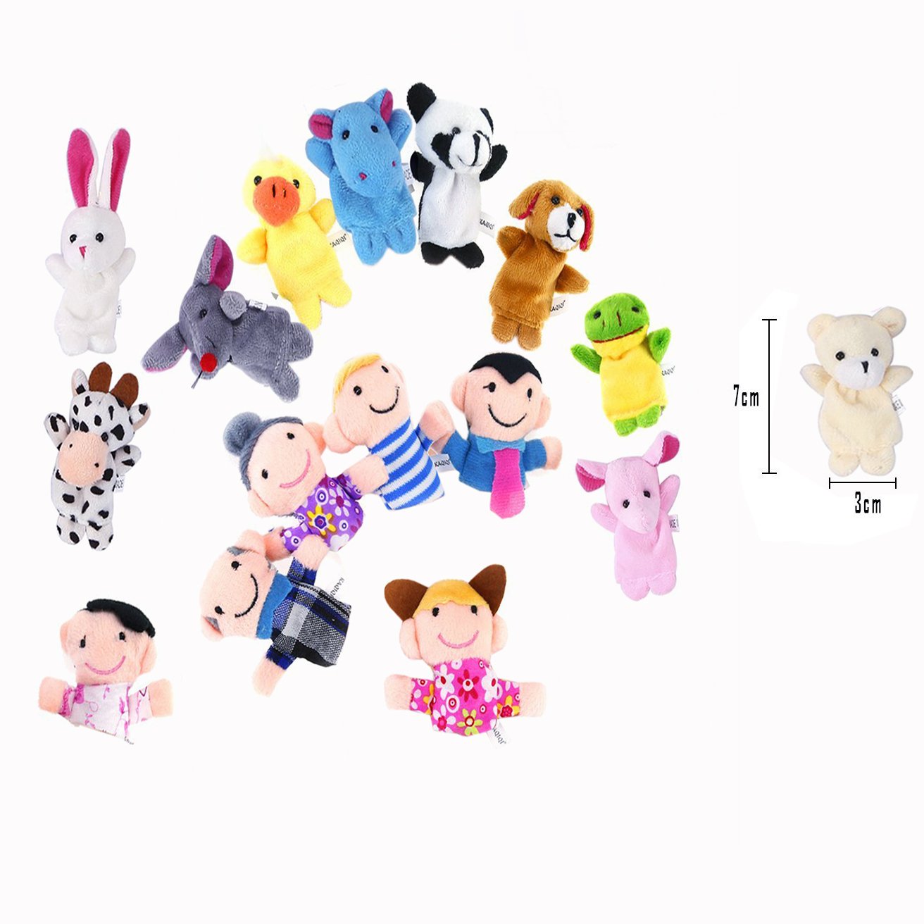 16 Pezzi Marionette Dita in Velluto,Burattini a Dito con 10 Animali e 6 Famiglie - 3