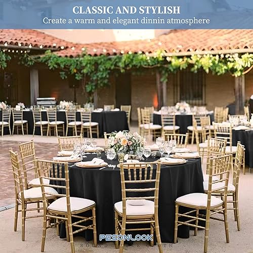 Miniatura 2 de Pesonlook Paquete de 12 manteles redondos color negro de 90 pulgadas de poliéster lavable, mantel negro para mesa de boda, fiesta, banquete,