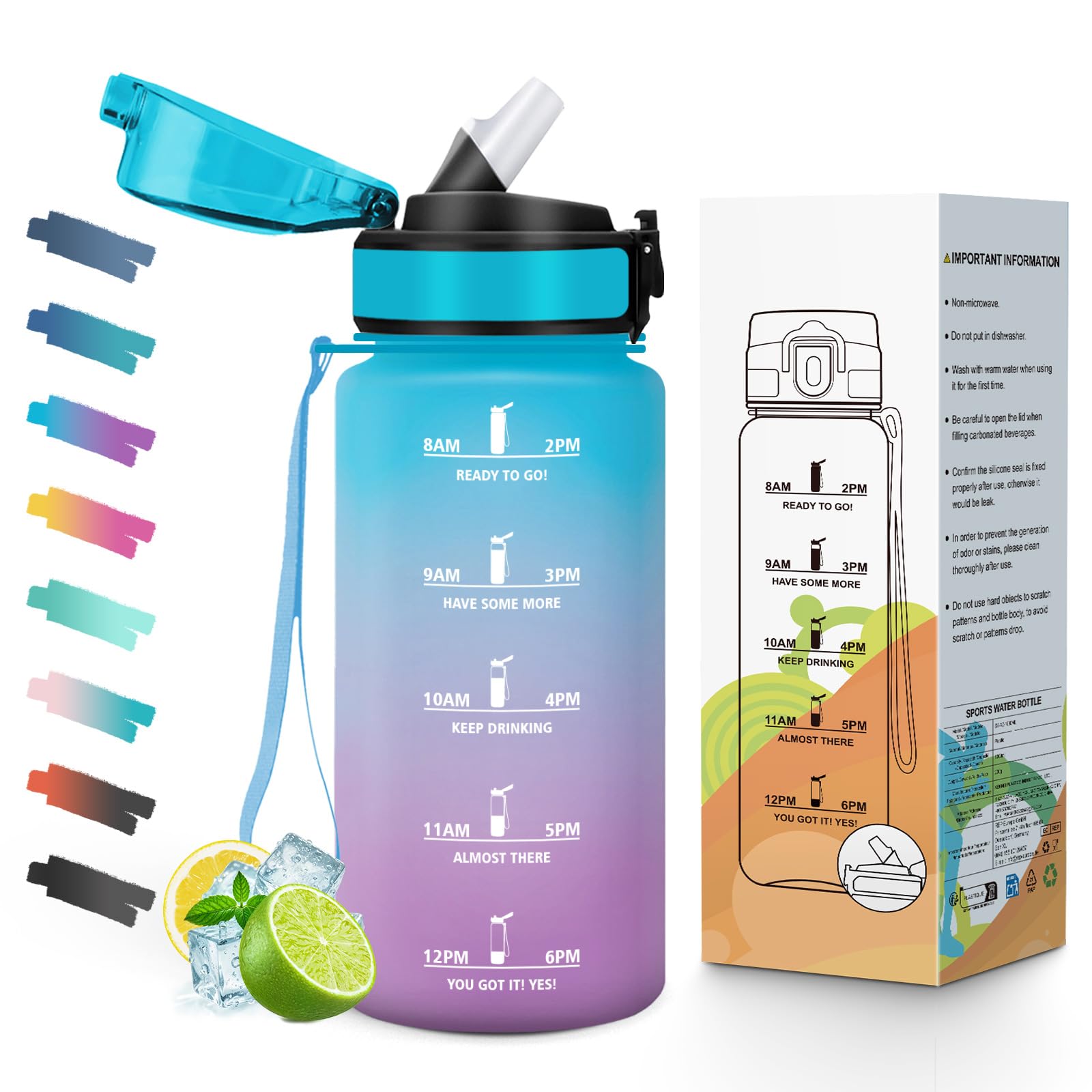 500ML BPA Free Water Bottle with Straw Time Scale Motivational Wide Mouth Leakproof Lid for School Office Gym