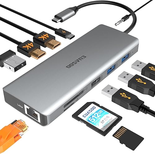 Miniatura 1 de Estación de acoplamiento USB C 11 en 1  HDMI 4K dual  Gigabit Ethernet  PD 3.0  4 puertos USB  Compatible con portátiles USB C  Modo espejo  Bonus