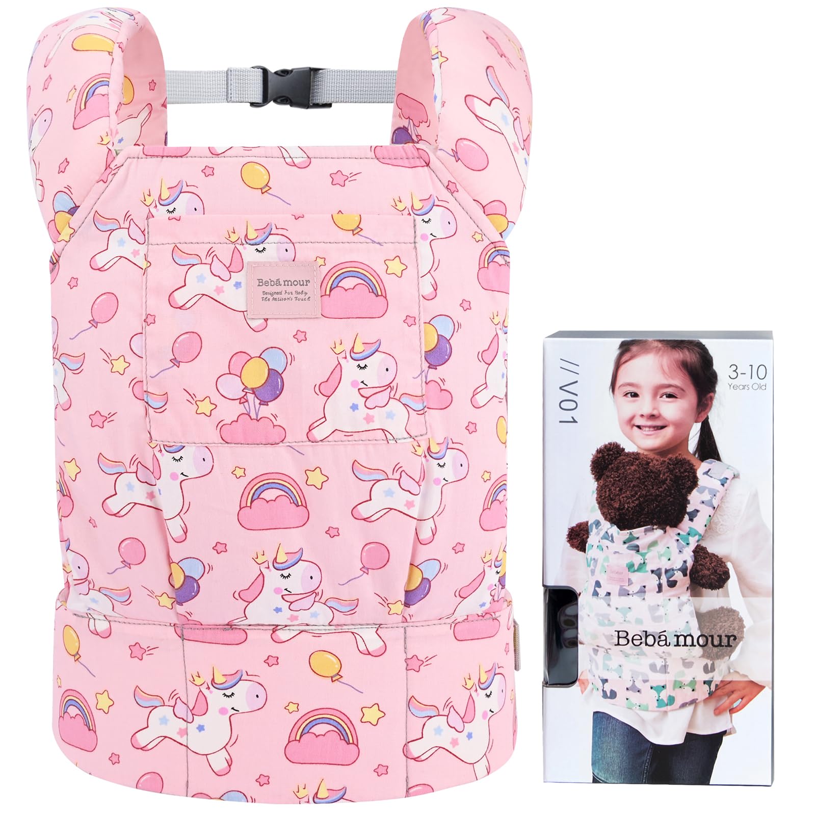Bebamour Baby Doll Carrier for Kids Baby Doll Accesorries Storage Bag Backpack Stuffed Toys Carrier, Pink Unicorn - Image 2